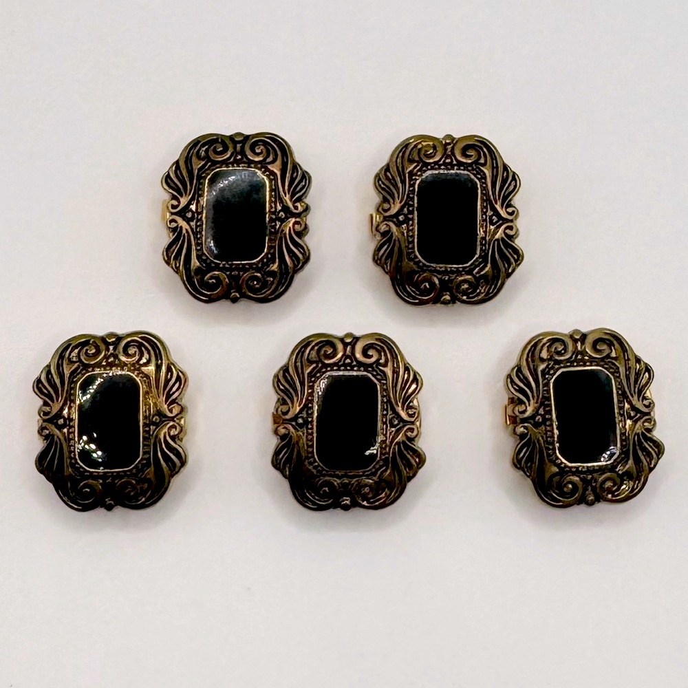 VINTAGE Antique Gold-Tone Enamel Button Covers - Set of 5